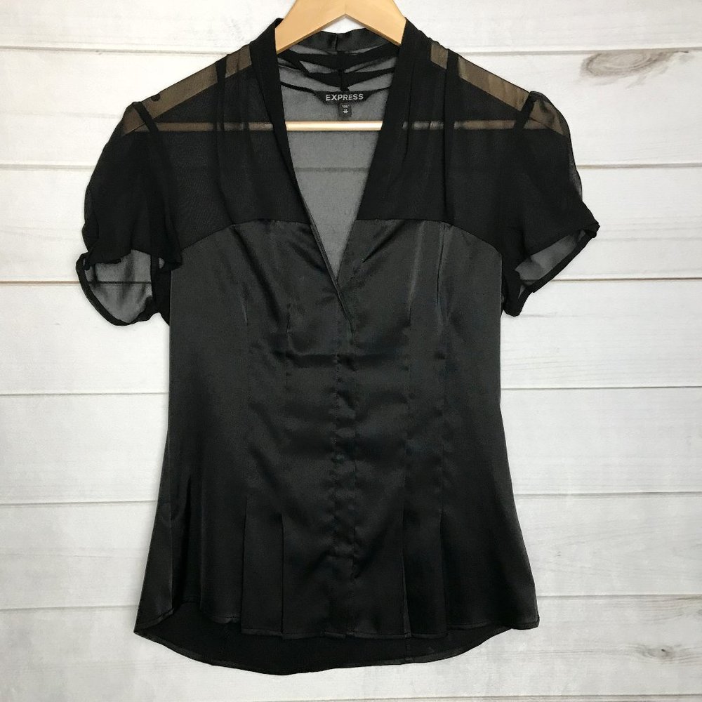 Express Black Partly Sheer Blouse